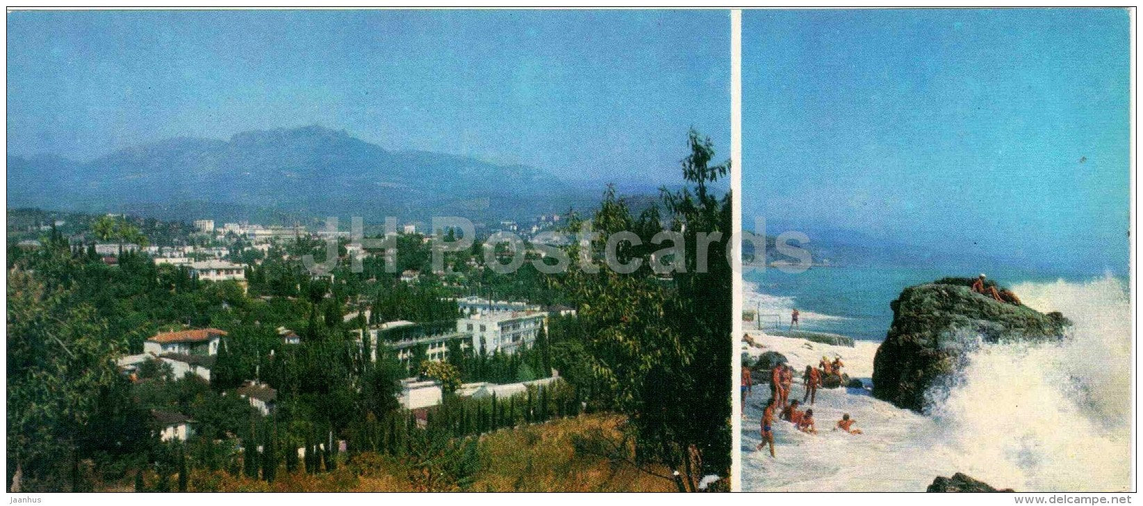 town view - beach - Alushta - Crimea - 1981 - Ukraine USSR - unused - JH Postcards