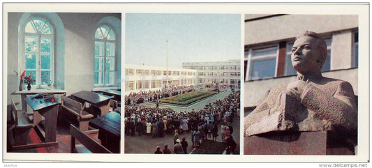 Lenin High School No. 1 - School Building - Ulyanov sculpture - Ulyanovsk - 1989 - Russia USSR - unused - JH Postcards