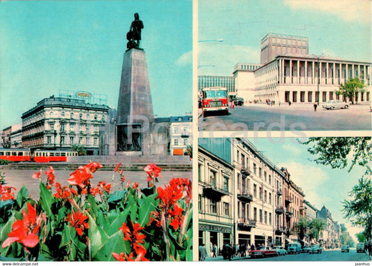 Lodz - Pomnik Tadeusza Koseruszki - Teatr Wielki - Ulica Piotrkowska - monument - theatre - multiview - Poland - unused - JH Postcards