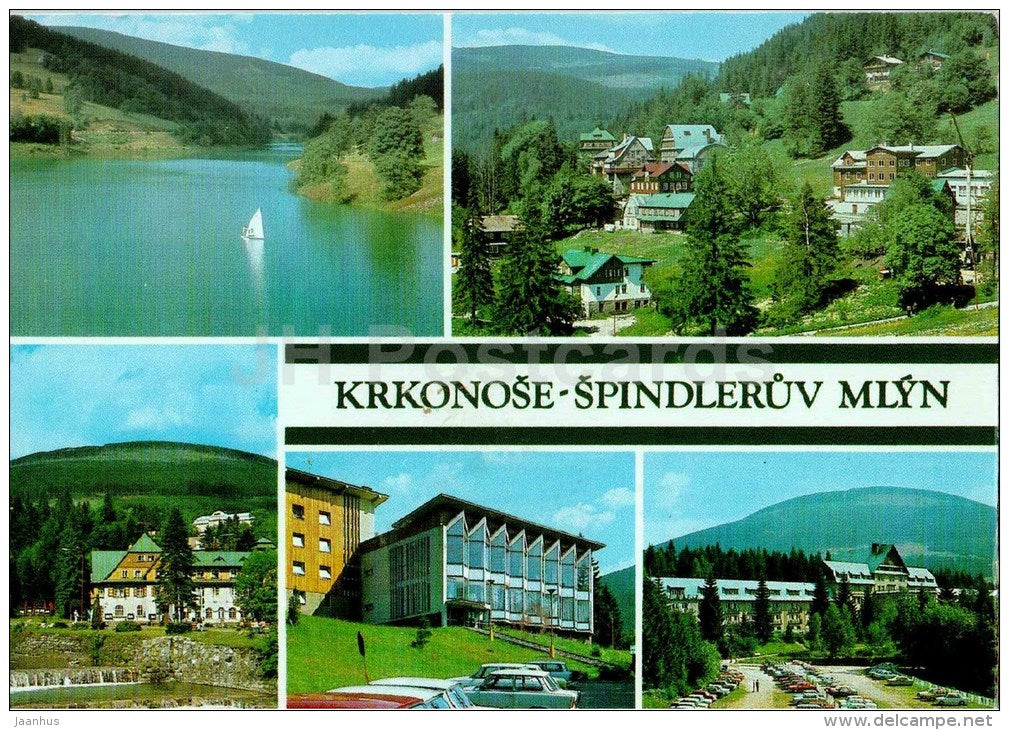 windsurfing on the Labe damm - interhotel Montana - Krkonoše - Špindleruv Mlyn - Czech - Czechoslovakia - JH Postcards