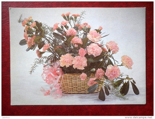 Greeting card - composition A Basket of Carnations - flowers - 1987 - Estonia USSR - used - JH Postcards