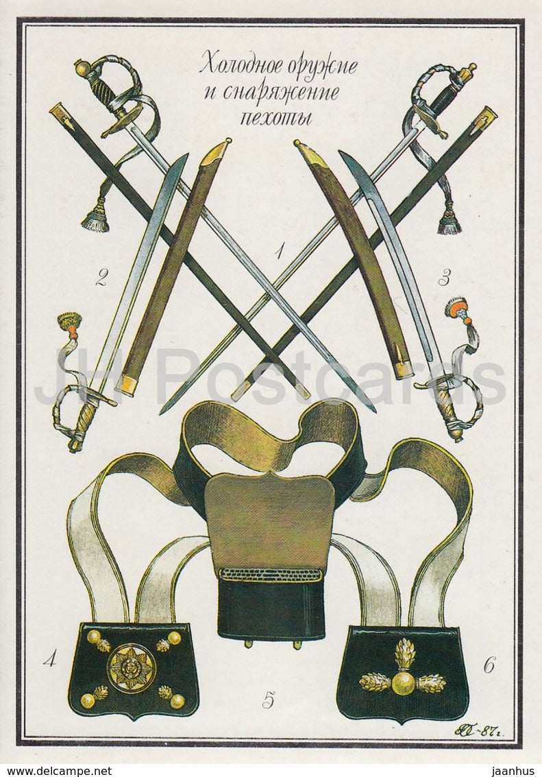 Melee weapons and infantry equipment - sabre - military - Russian Army of 1812 - 1990 - Russia USSR - unused - JH Postcards