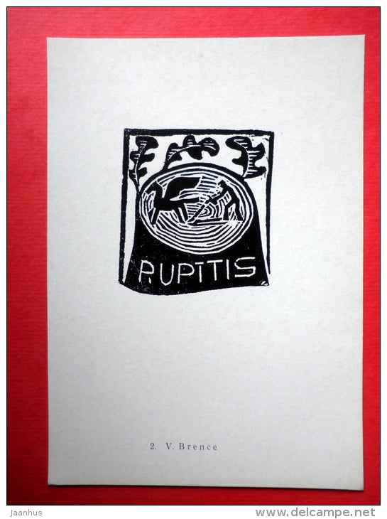 Ex Libris - P. Upitis - illustration by V. Brence - stump - plow - 1977 - Latvia USSR - unused - JH Postcards