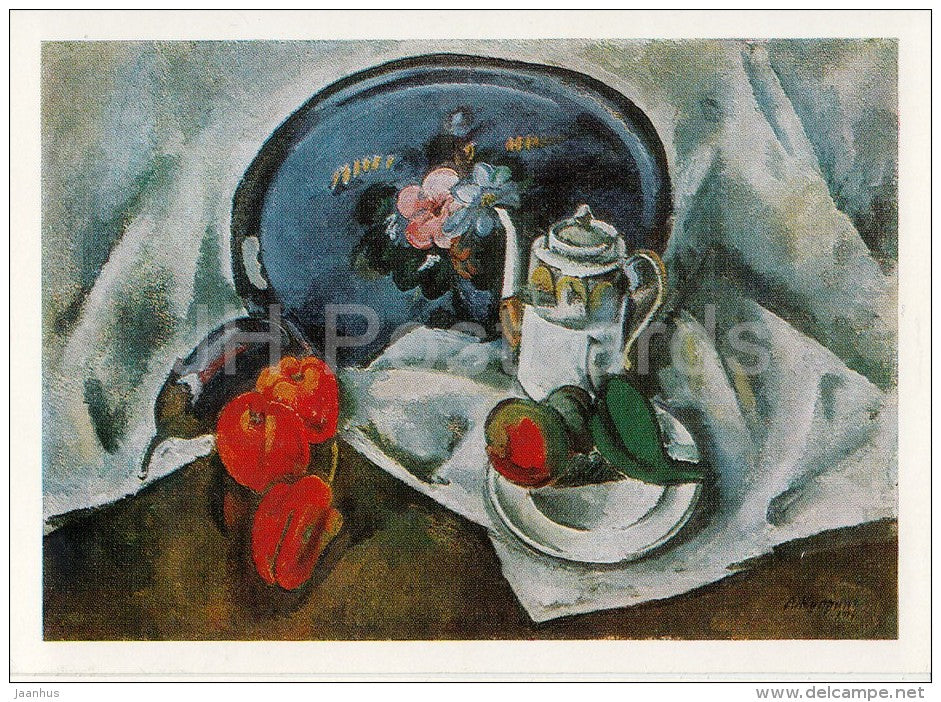 painting by A. Kuprin - Still Life with Blue Tray , 1914 - Russian art - Russia USSR - unused - JH Postcards