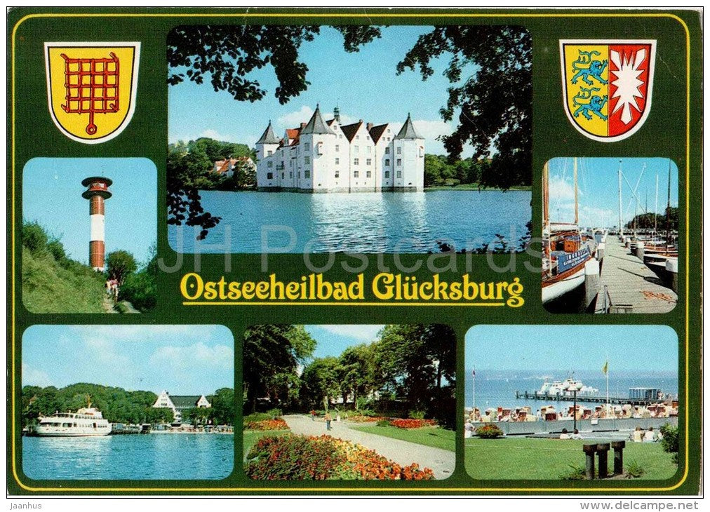 Ostseeheilbad Glücksburg - port -  castle -1992 gelaufen - JH Postcards