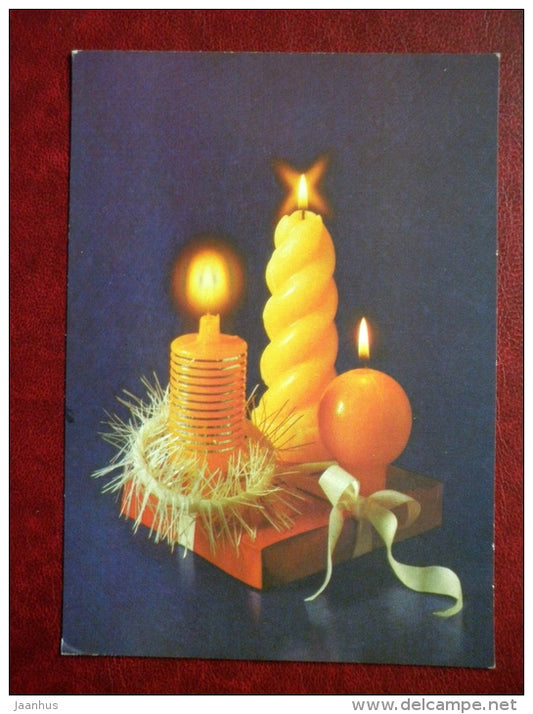 New Year Greeting Card - candles - 1991 - Russia USSR - used - JH Postcards