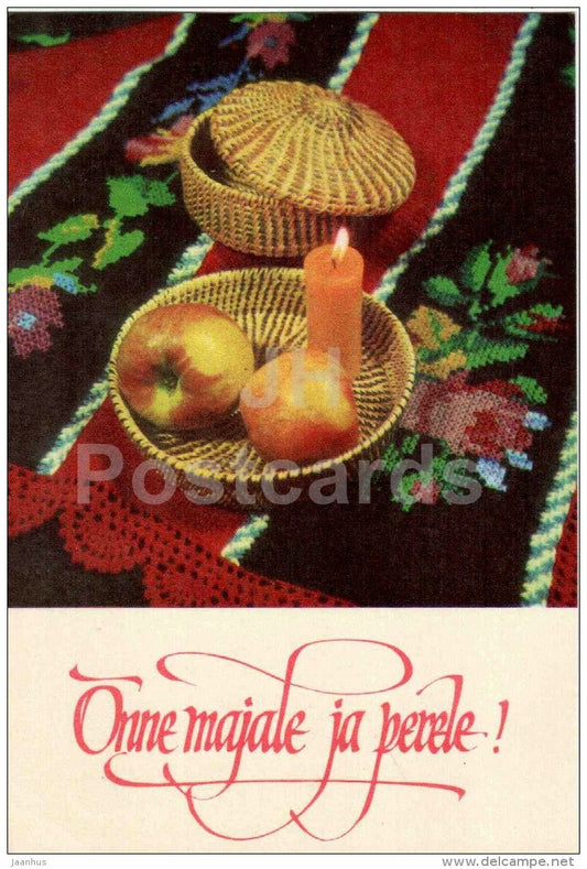 New Year Greeting Card - candle - apple - 1974 - Estonia USSR - used - JH Postcards