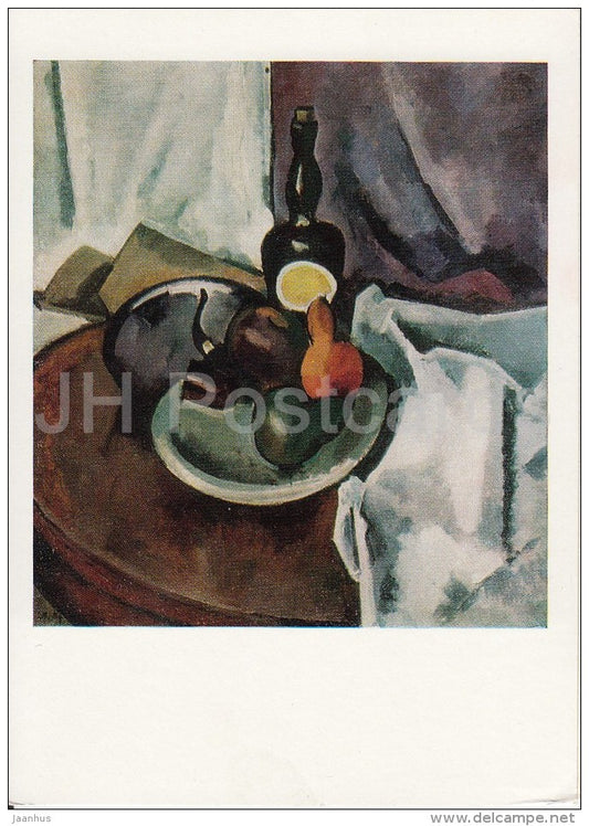 painting by A. Kuprin - Still Life , 1917 - bottle - pipe - pears - Russian art - Russia USSR - unused - JH Postcards