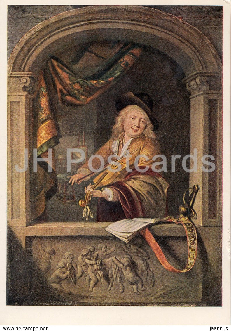 painting by Gerard Dou Gerrit Dou - The violinist at the window - Dutch art - Germany DDR - unused - JH Postcards