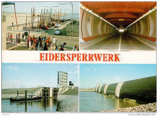 Eidersperrwerk - Eiderabdämmung zwischen Hundeknöll und Vollerwiek - Germany - gelaufen - JH Postcards