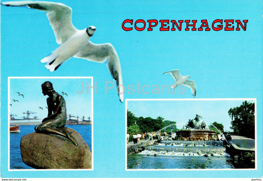 Copenhagen - seagull - birds - Little Mermaids - fountain - multiview - Denmark - unused - JH Postcards
