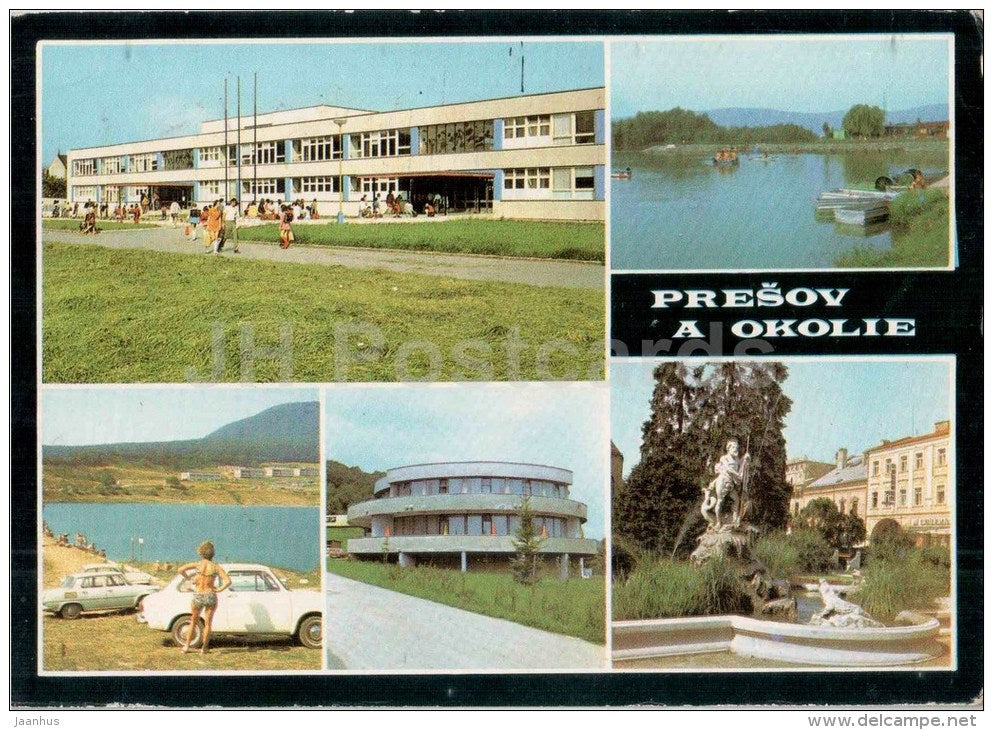 Presov and Surroundings - school at Kupelny street - reservoir - Haniska , motel - Czechoslovakia - Slovakia - used 1974 - JH Postcards