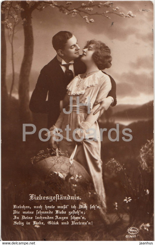 Liebesgestandnis - couple - woman and man - Amag 61410 - old postcard - 1915 - Germany - used - JH Postcards