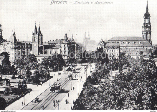 Dresden Neustadt - Dreikonigskirche - Dreionigskirche und Katolische Pfarrkirche - tram - church - DDR Germany - unused - JH Postcards