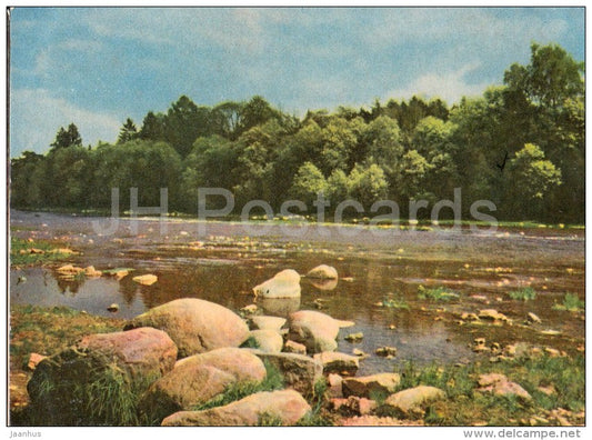 Banks of the river Ogre - old postcard - Latvia USSR - unused - JH Postcards