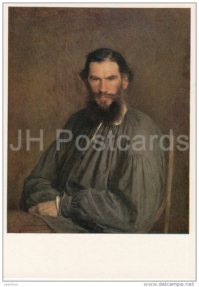 painting by I. Kramskoy - Portrait of Russian Writer L. Tolstoy , 1873 - Russian art - Russia USSR - 1983 - unused - JH Postcards