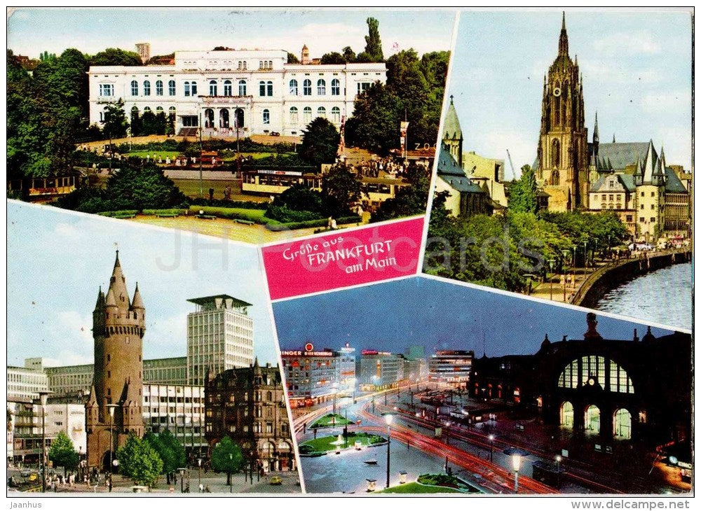 Grüsse aus Frankfurt am Main - Gesellschaftshaus am Zoo , Eschenheimer - Turm Hauptbahnhof - Germany - 1964 gelaufen - JH Postcards