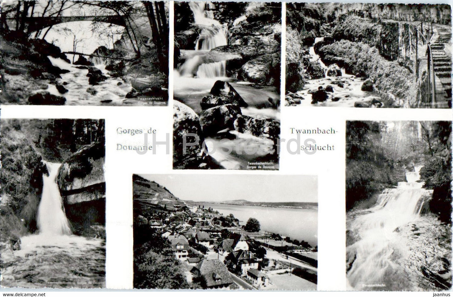 Twannbachschlucht - Gorges de Douanne - waterfall - multiview - 308 - old postcard - Switzerland - unused - JH Postcards