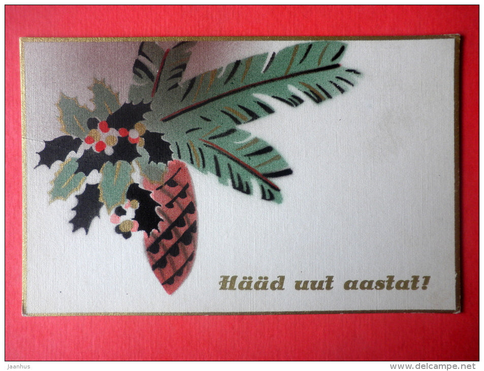 new year greeting card - cone - R.S. - circulated in Estonia Türi 1930s - JH Postcards