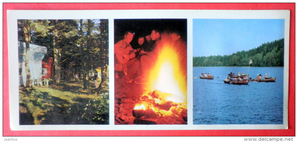 Recreation center - campfire - guitar - boat campaign - Valday - 1978 - USSR Russia - unused - JH Postcards