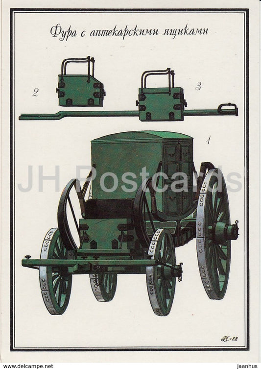 Wagon with Medical boxes - military - Russian Army of 1812 - 1990 - Russia USSR - unused - JH Postcards