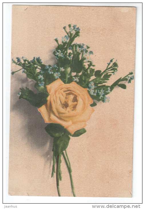 Greeting Card - flowers - yellow rose - 8163 - old postcard - circulated in Estonia - used - JH Postcards