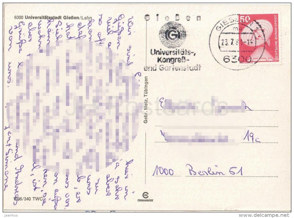 Universitätsstadt Giessen - university - 6300 - 1981 gelaufen - JH Postcards