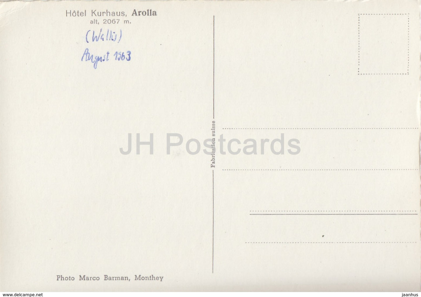 Hotel Kurhaus Arolla 2067 m - 1963 - Switzerland - used