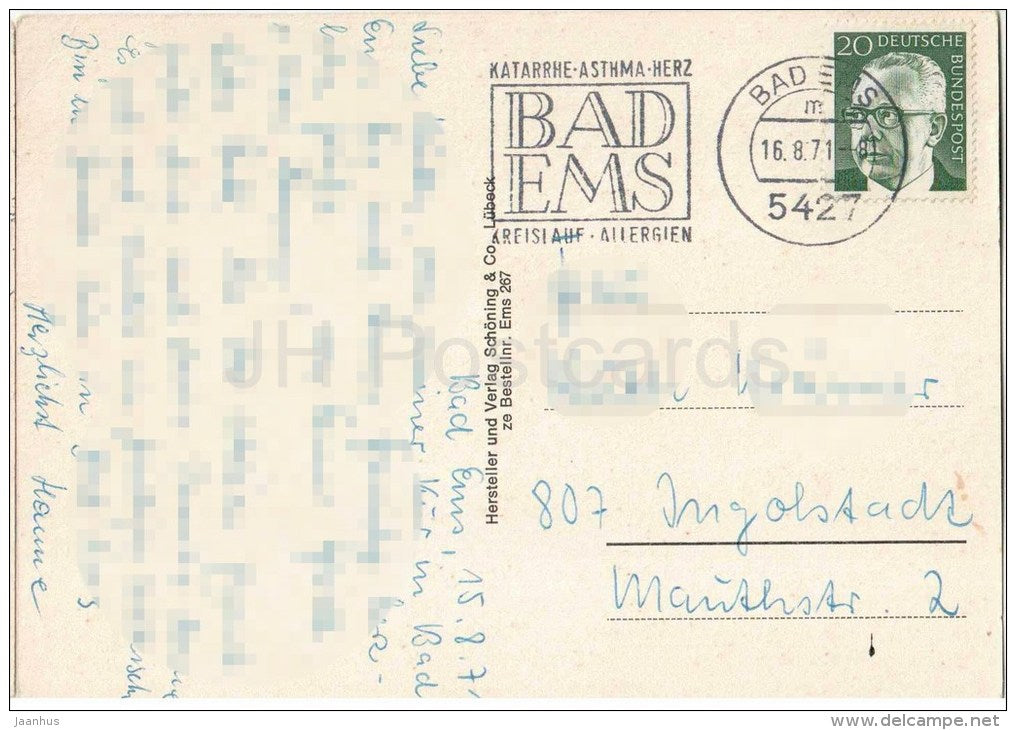 Bad Ems an der Lahn - Lahnpartie mit Quellenturm - Russische Kirche - Lahnabwarts - Kurhaus - Germany - 1971 gelaufen - JH Postcards