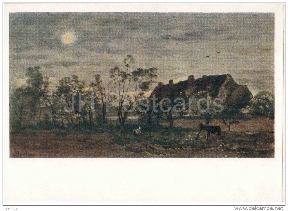 painting by Charles-François Daubigny - Evening at Honfleur - french art - unused - JH Postcards