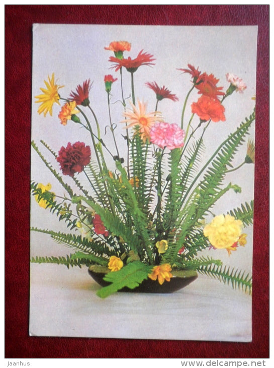 Greeting Card - flowers composition - carnation - flowers - 1986 - Russia USSR - used - JH Postcards