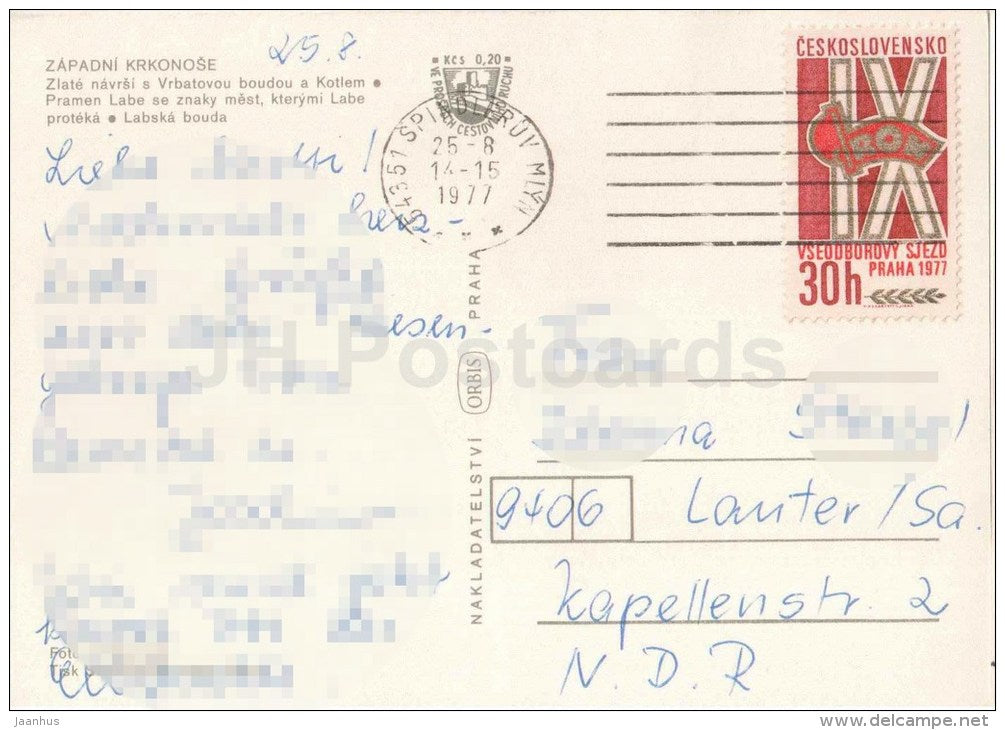 Golden Hill - source Labe - Zapadni Krkonose - Labska - Czechoslovakia - Czech - used 1977 - JH Postcards