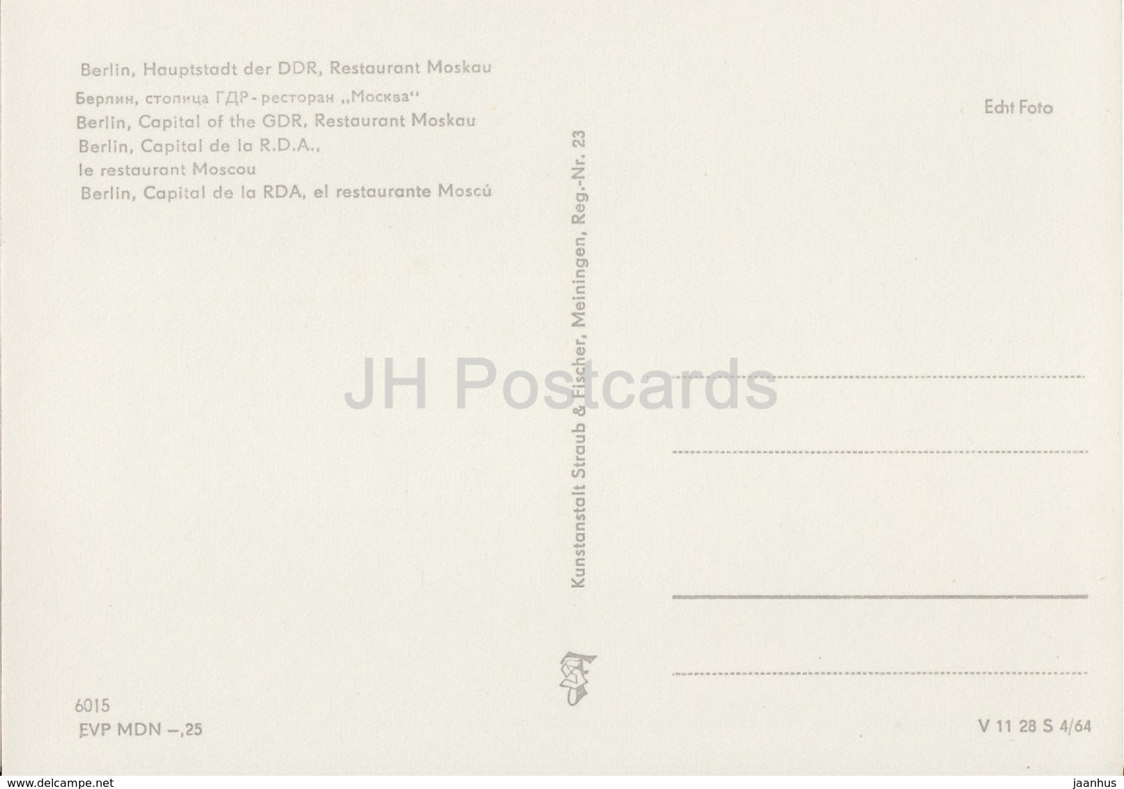 Berlin - Restaurant Moskau - REISEBÜRO - 1964 - DDR - Germany - unused - JH Postcards