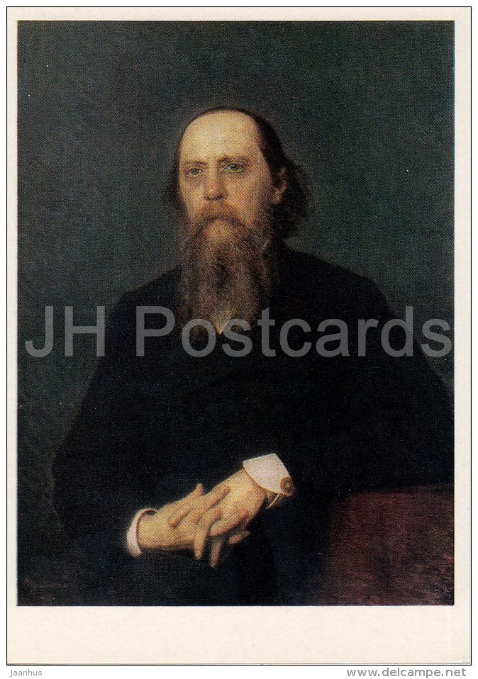 painting by I. Kramskoy - Portrait of Russian Writer Saltykov-Shchedrin - Russian art - Russia USSR - 1983 - unused - JH Postcards