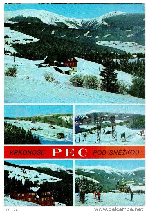 Sokol side view of Sneka - Capkova hut - convalescent home - Krkonose - Pec - Czech - Czechoslovakia - used 19 - JH Postcards