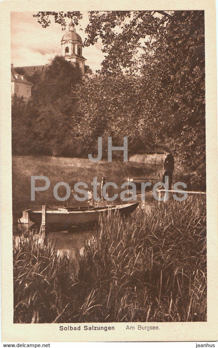 Solbad Salzungen - Am Burgsee - boat - old postcard - Germany - unused - JH Postcards