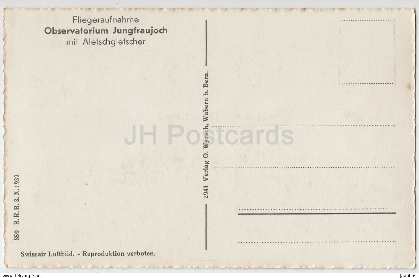 Fliegeraufnahme - Observatoire Jungfraujoch mit Aletschgletscher - observatoire - Suisse - carte postale ancienne - inutilisée