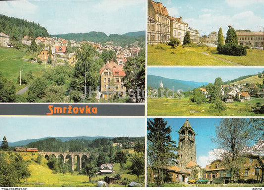 Smrzovka - general view - viaduct - square - Cerna Studnice - multiview - Czechoslovakia - Czech Republic - unused - JH Postcards