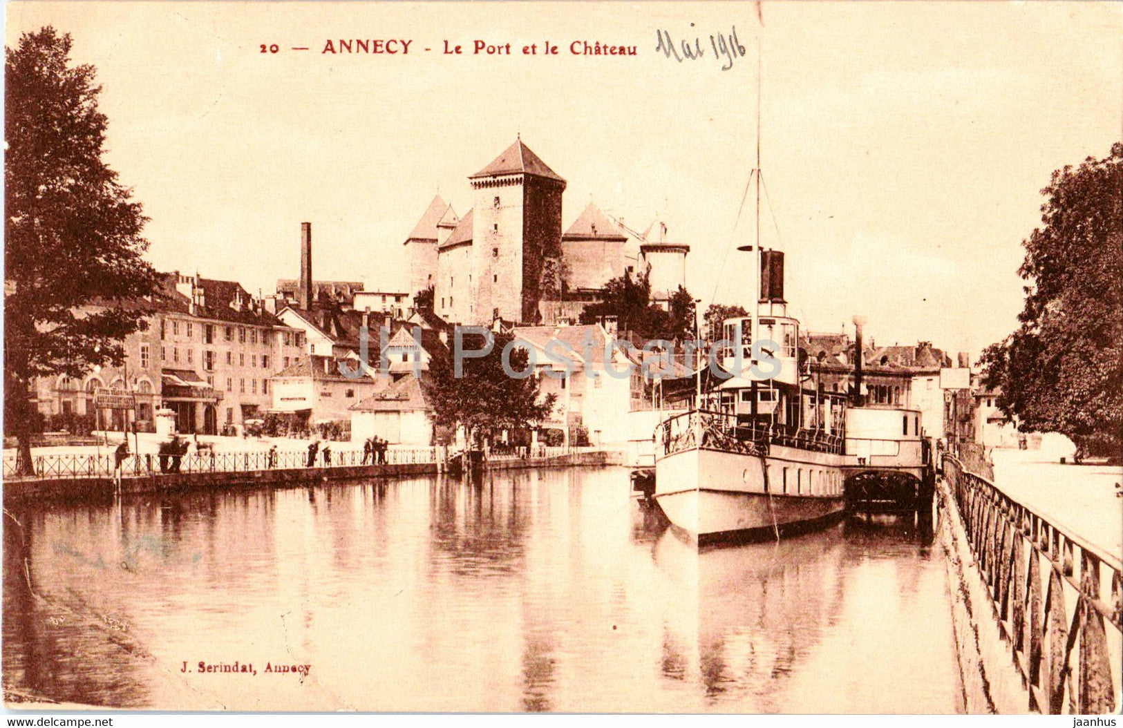 Annecy - Le Port et le Chateau - castle - ship - steamer - 10 - old postcard - France - unused - JH Postcards