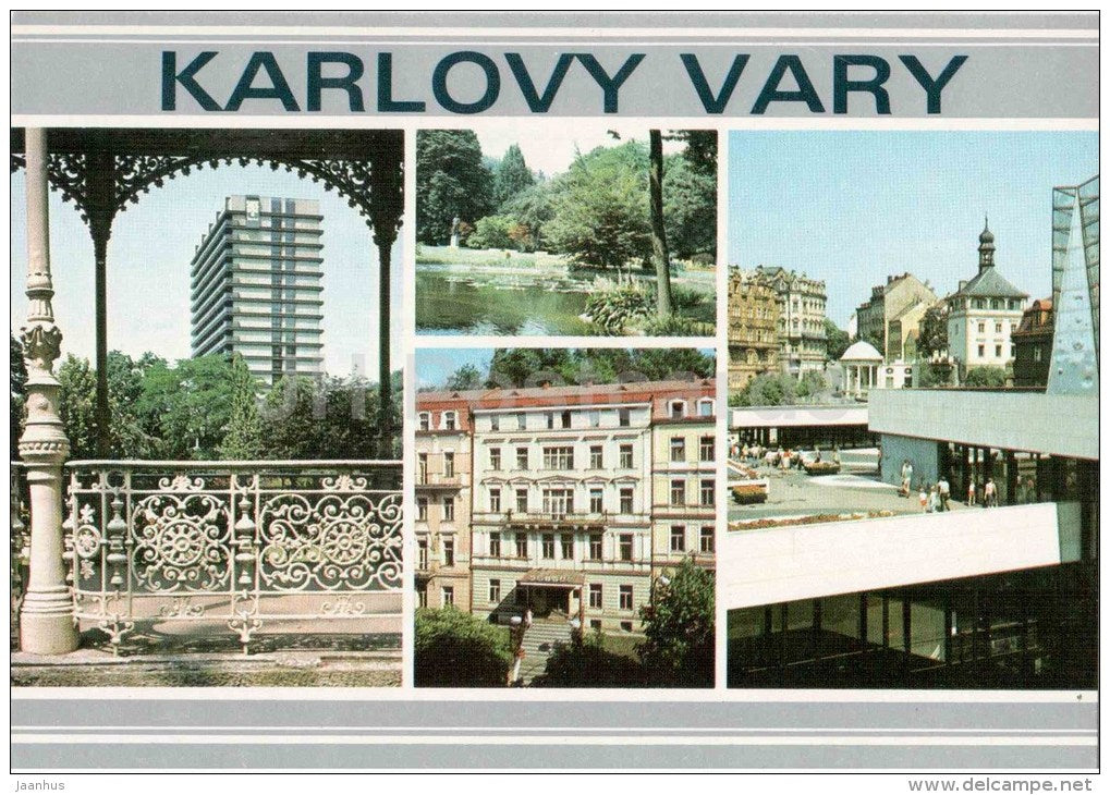 Karlovy Vary - Karlsbad - spa Thermal - Dvorak park - spa Krivan - Gagarin colonnade - Czechoslovakia - Czech - unused - JH Postcards