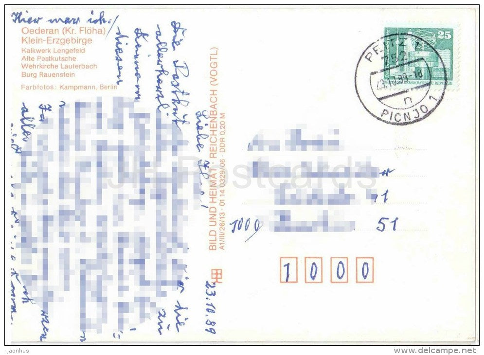 Klein-Erzgebirge - Oederan - Kalkwerk Lengefeld - Alte Postkutsche - Wehrkirche Lauterbach - Germany - 1989 gelaufen - JH Postcards