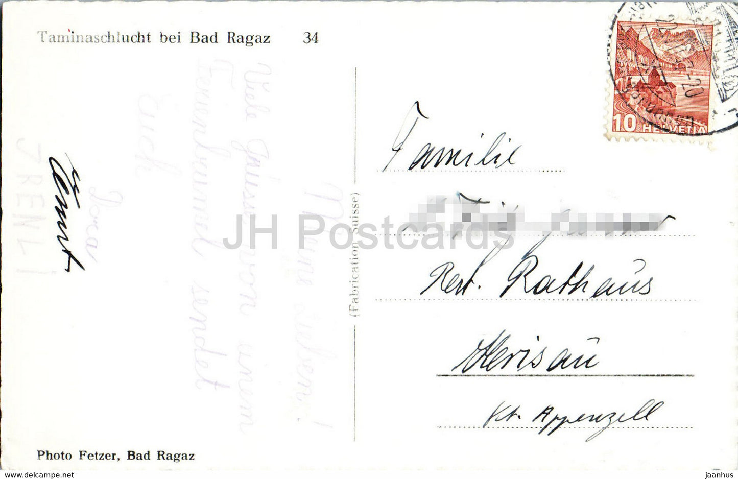 Taminaschlucht bei Bad Ragaz - 34 - 1947 - old postcard - Switzerland - used