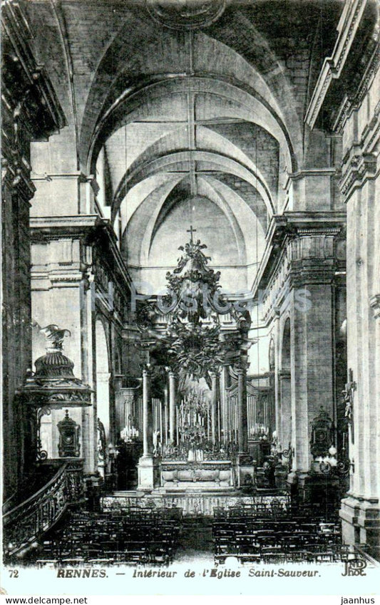 Rennes - Interieur de l'Eglise Saint Sauveur - church - 72 - old postcard - 1921 - France - used - JH Postcards