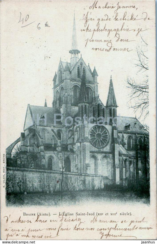 Braine - L'Eglise Saint Ived - church - old postcard - 1903 - France - used - JH Postcards