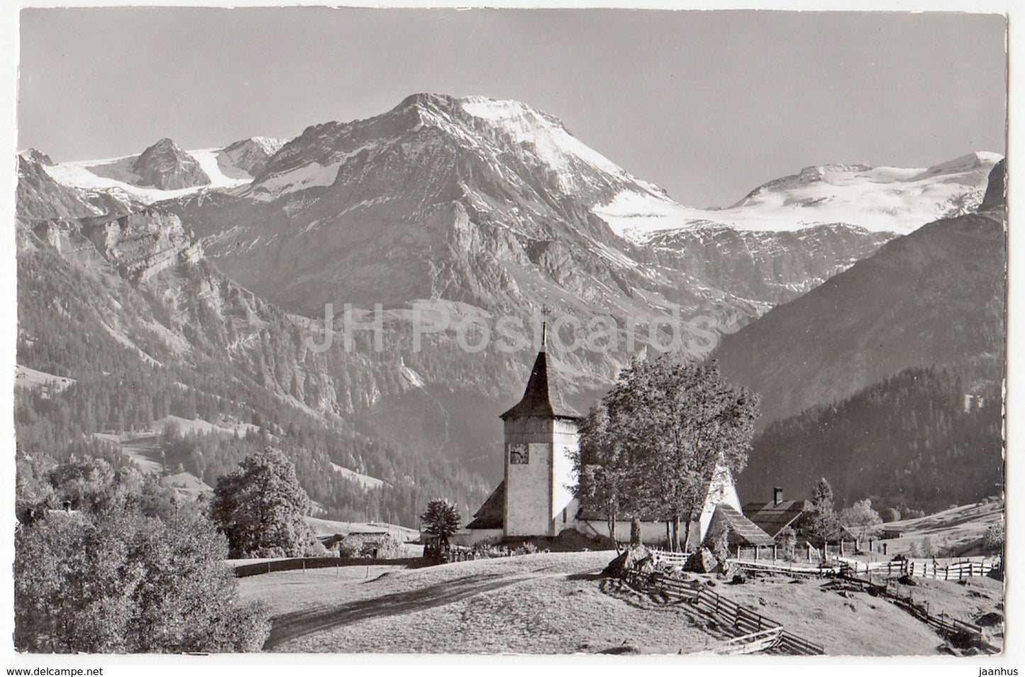 Lauenen 1259 m - Die Kirche - Wildhorn - Geltenhorn - church - 13491 - Switzerland - 1958 - used - JH Postcards