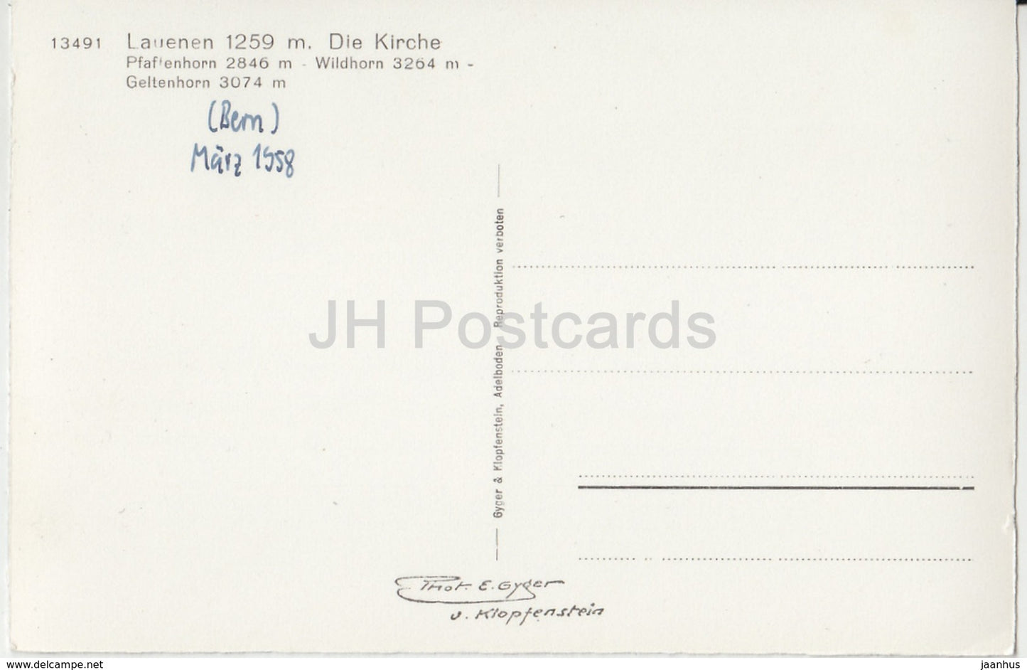 Lauenen 1259 m - Die Kirche - Wildhorn - Geltenhorn - church - 13491 - Switzerland - 1958 - used