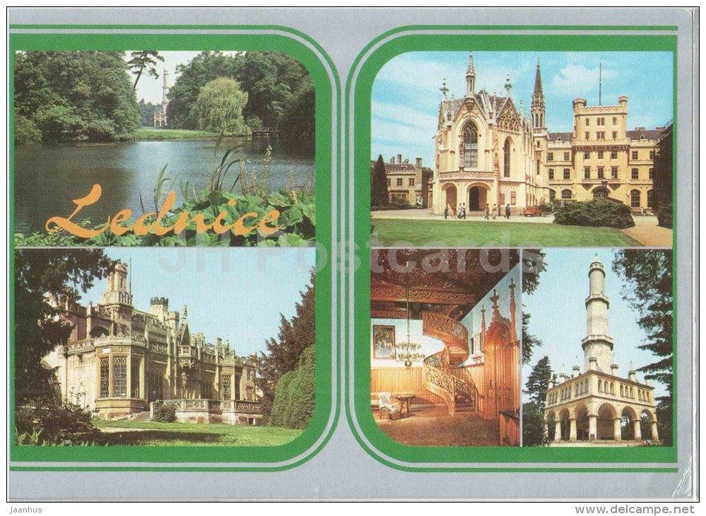 Lednice - castle - architecture - minaret - Czechoslovakia - Czech - unused - JH Postcards