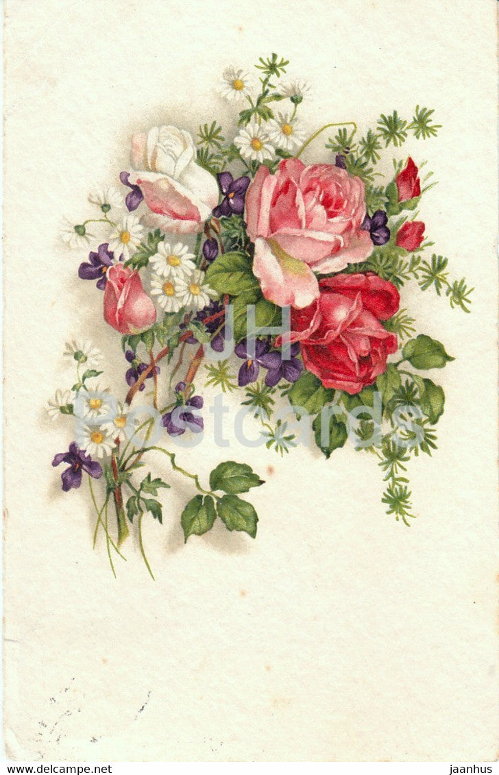 roses - illustration - BR 8218 - old postcard - 1929 - used - JH Postcards