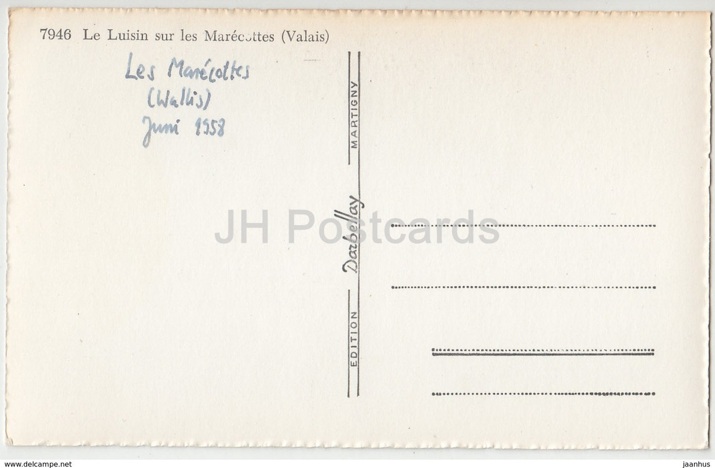 Le Luisin sur les Marecottes - 7946 - Switzerland - 1958 - used