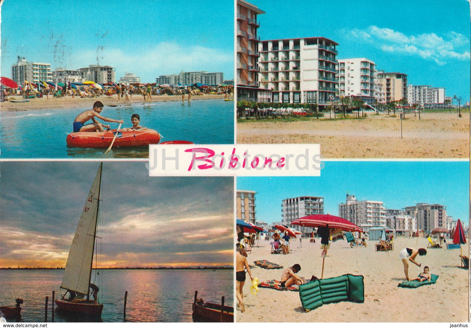 Saluti da Bibione - Greetings from Bibione - beach - sailing boat - Italy - 1968 - used - JH Postcards